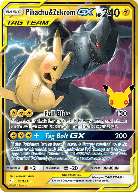 Pikachu &amp; Zekrom GX (30C TEU 33) - 30th Celebration.webp
